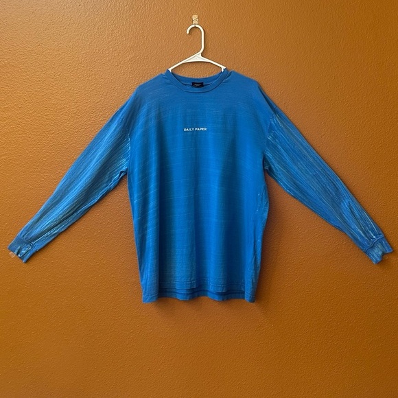 Daily Paper “Nairo” Long Sleeve Shirt Blue With Lt Blue Subtle Stripes Large EUC - Picture 2 of 11